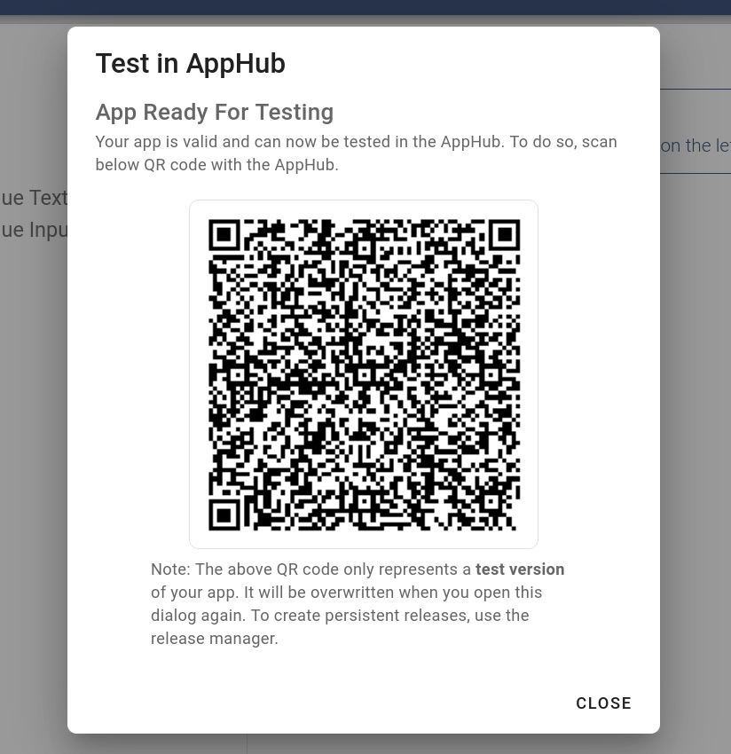 The test in AppHub dialog