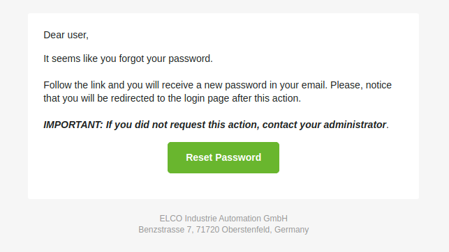 Password reset mail