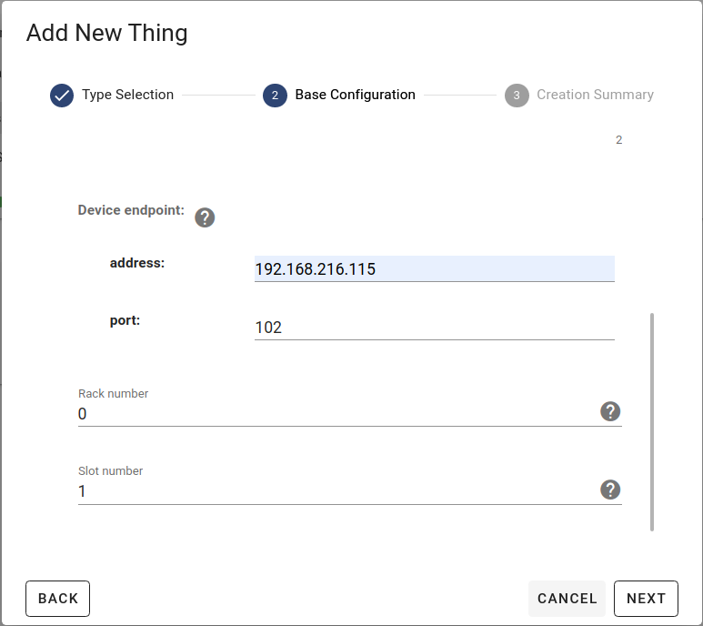 Configuration of the S7 thing