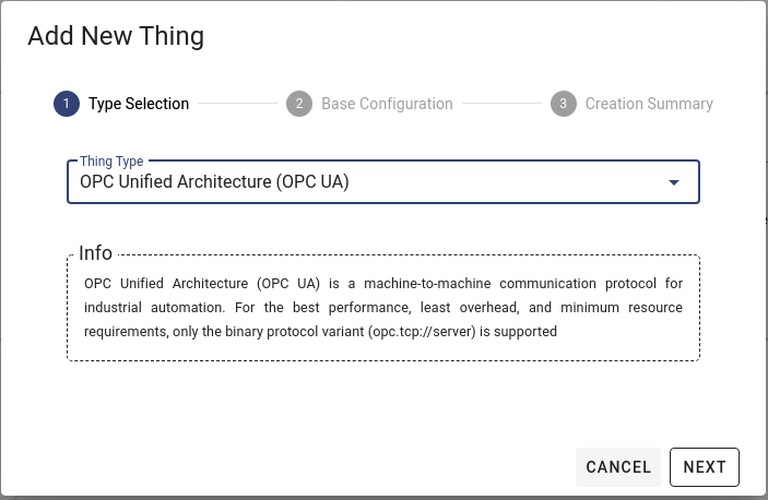 Add Thing - select Technology